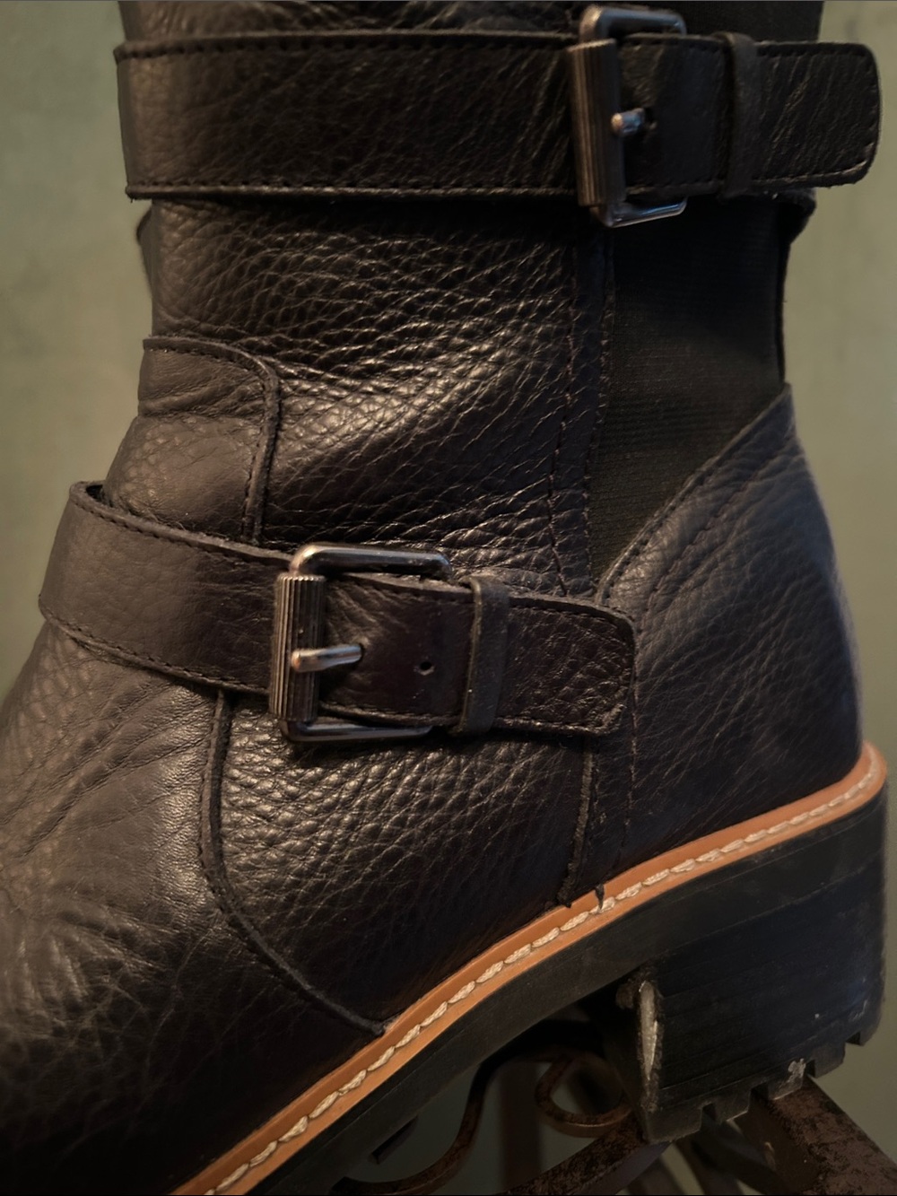 Naturalizer Black Leather Mid-Calf Buckle Heeled Boots - Picture 6 of 6